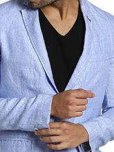 Men's Pure Cotton Linen Jacket Light Blue SkinOutfit